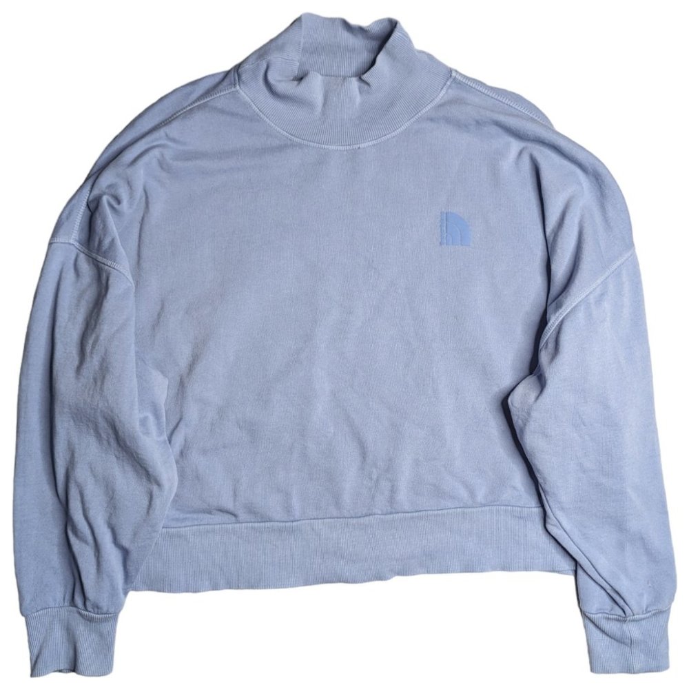 The North Face Sky Blue Garment Dye Mock Neck Logo Pullover Sweatshirt XL 16 18